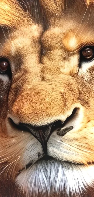 Close-up of a majestic lion with a powerful gaze and golden mane.