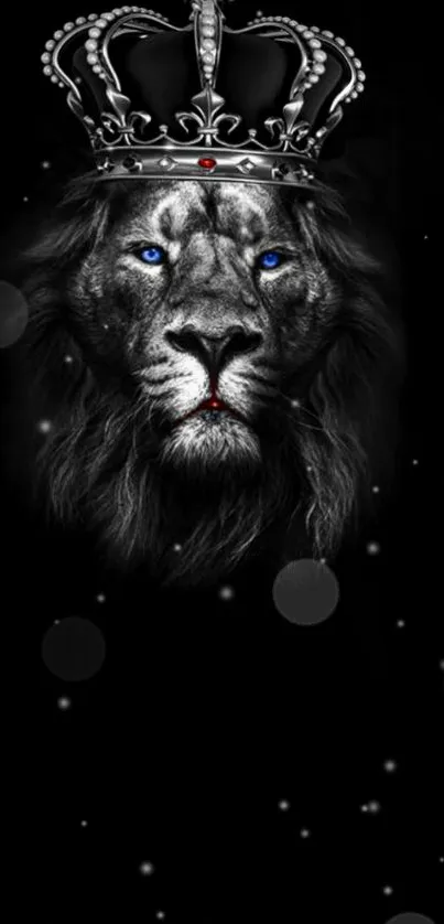 Majestic lion with crown on a black background.