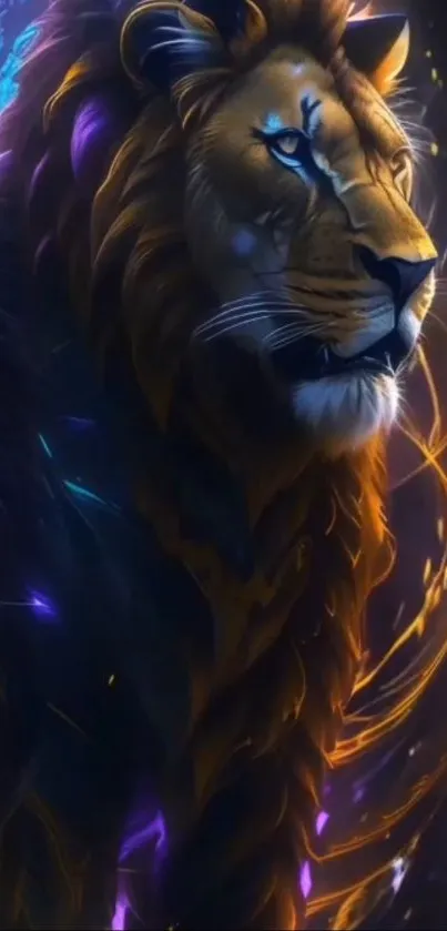 Majestic digital lion with vibrant colors and abstract flair.