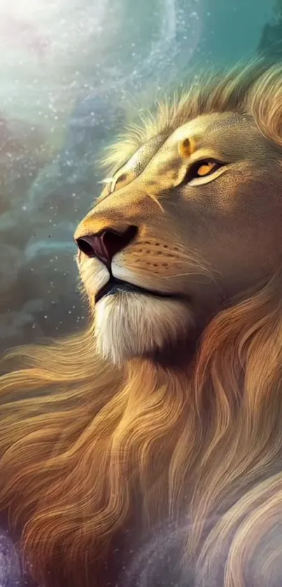 Majestic lion digital artwork in golden hues.