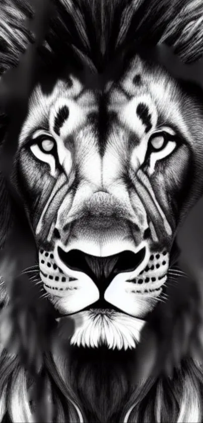 Black and white detailed lion face wallpaper.