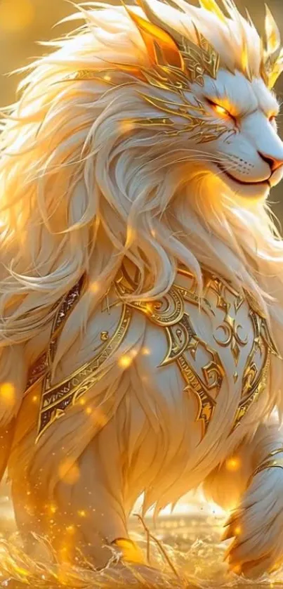 Majestic golden lion in fantasy art with glowing elements.