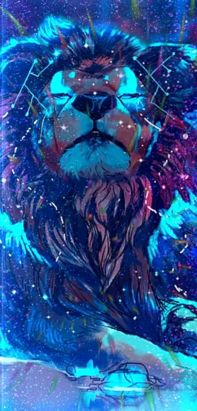 Majestic lion in cosmic galaxy themed mobile wallpaper.