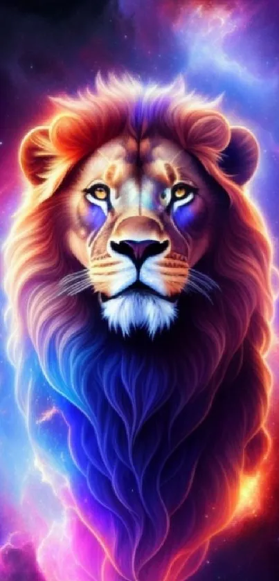 Majestic lion with cosmic galaxy background wallpaper.