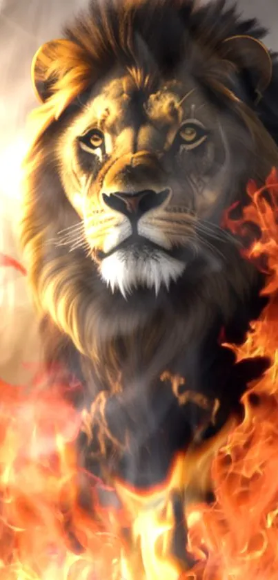 Majestic lion enveloped in dramatic flames.