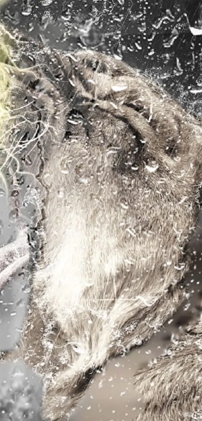 Majestic lion with lightning and rain effect in grayscale theme.