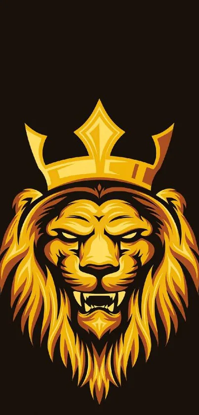 Majestic lion with golden crown on a black background wallpaper.