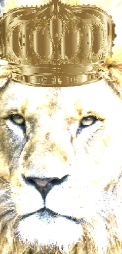 Majestic lion with a crown on its head, exuding regality.