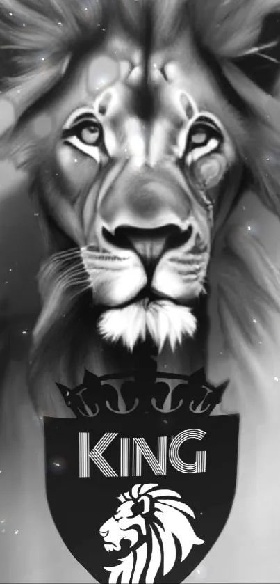 Majestic lion king in black and white artwork.