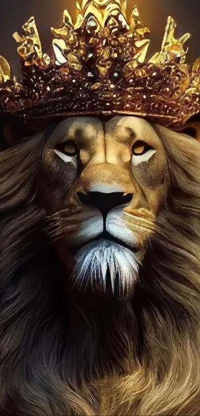 Majestic lion with crown in golden hues.