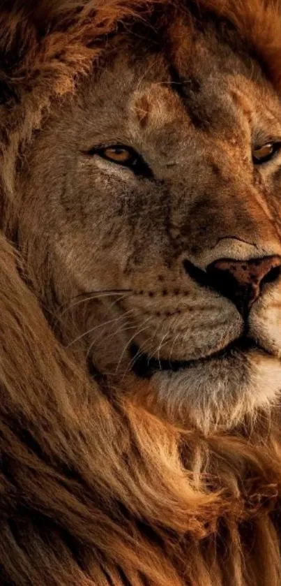 Majestic lion with a deep brown mane.