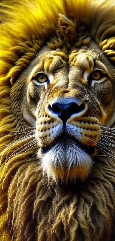 Majestic lion with golden mane mobile wallpaper.