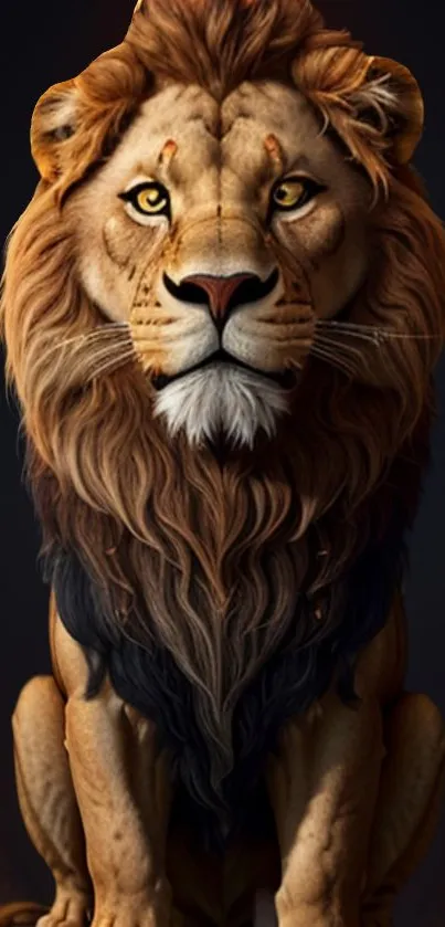 Majestic lion with detailed mane in brown hues and a regal pose.