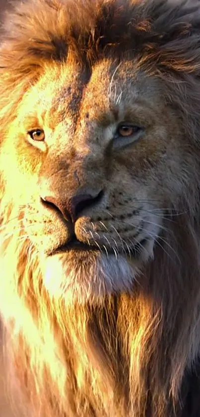 Majestic lion with golden mane, perfect for mobile wallpaper.