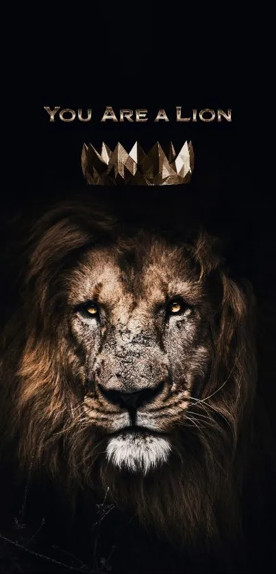 Majestic lion with crown on dark background.