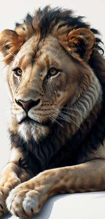 Majestic lion resting in a lifelike wallpaper design.