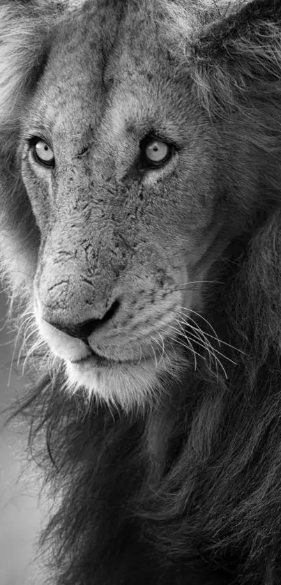 Black and white majestic lion portrait mobile wallpaper.