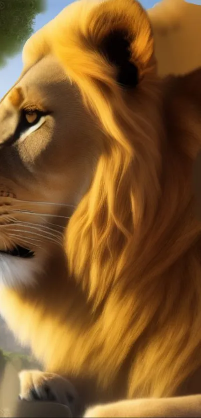 Majestic lion portrait with a golden brown mane.