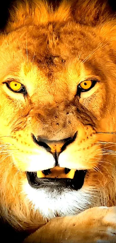 Majestic lion with golden eyes mobile wallpaper.