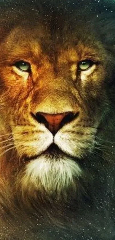 Majestic lion face mobile wallpaper with striking details and brown tones.