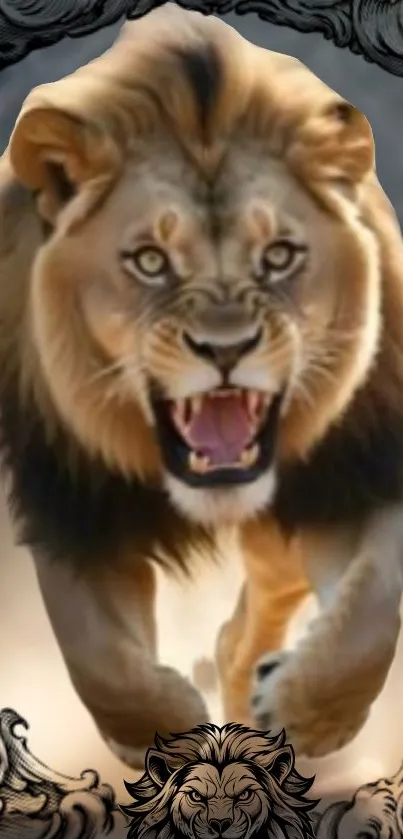 Majestic lion roaring in an artistic frame.