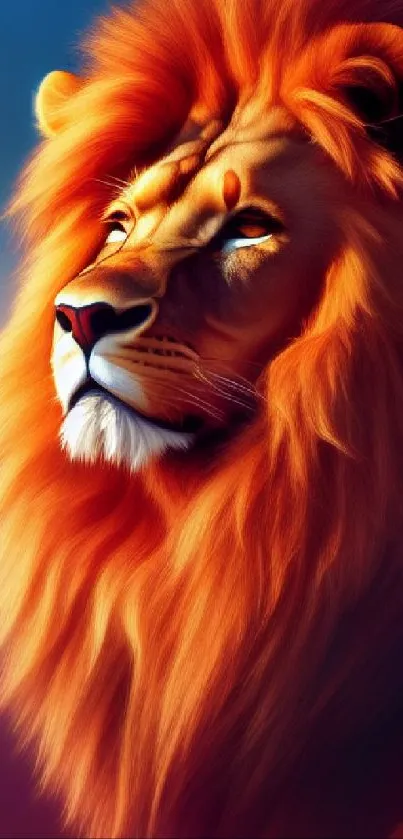 Majestic lion with vibrant mane on phone wallpaper.