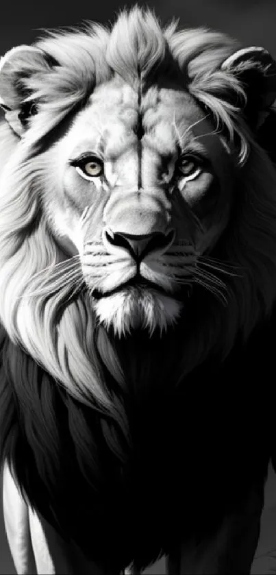 Majestic black and white lion wallpaper for mobile devices.