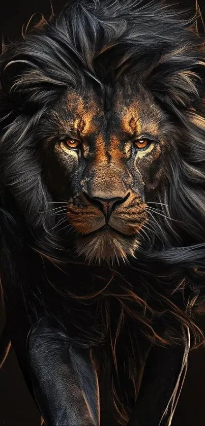 Majestic lion with black mane in striking mobile wallpaper design.