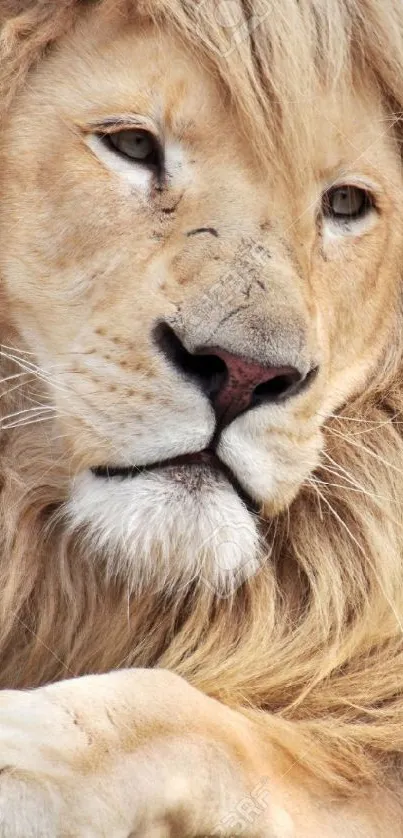 Majestic lion with a serene expression resting on a rock.