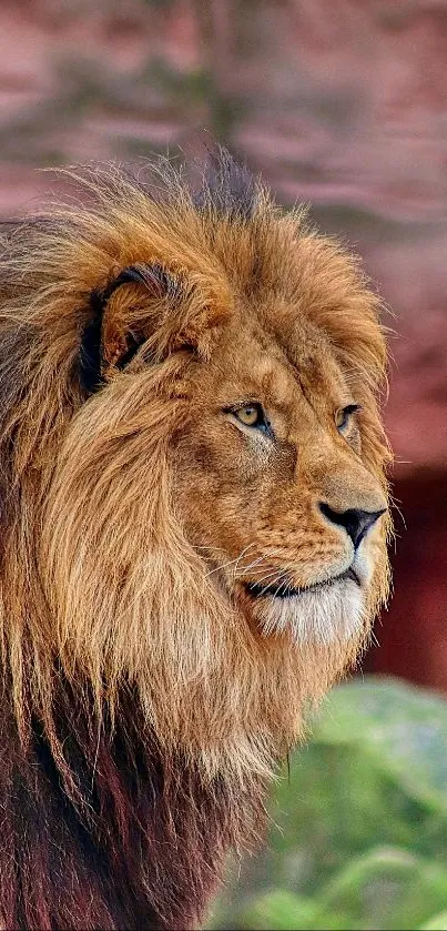 Majestic lion portrait with rich brown mane.
