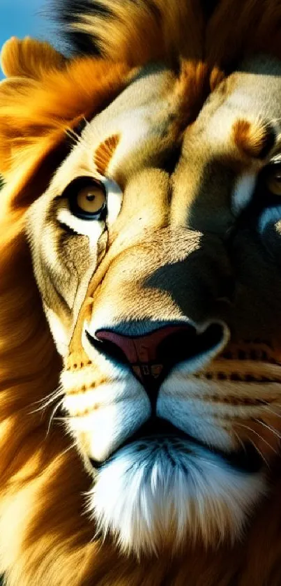 Close-up portrait of a majestic lion with vibrant mane.