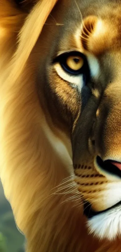 Close-up portrait of a majestic lion in stunning detail.
