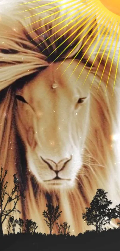 Majestic lion with flowing mane in golden tones.