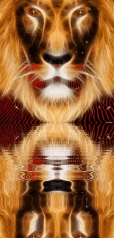 Majestic lion with vibrant reflection in digital artwork.