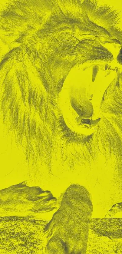 Yellow-toned mobile wallpaper of a roaring lion.