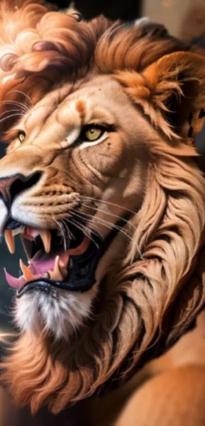 Detailed digital artwork of a fierce lion roaring.