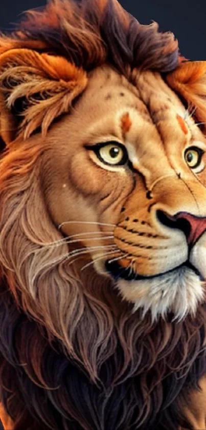 Majestic lion wallpaper with vibrant mane and intense gaze.