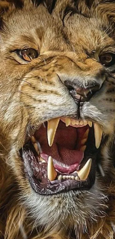 Majestic lion fiercely roaring in detailed closeup shot as a phone wallpaper.