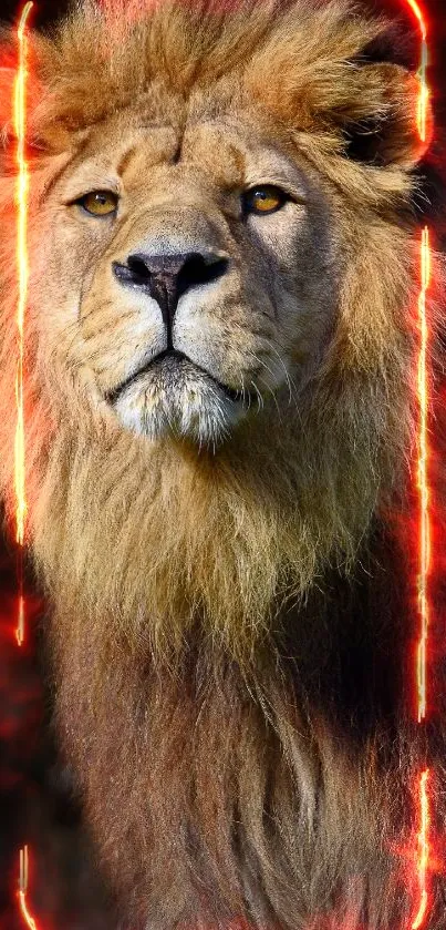 Majestic lion standing proudly against a dark background.