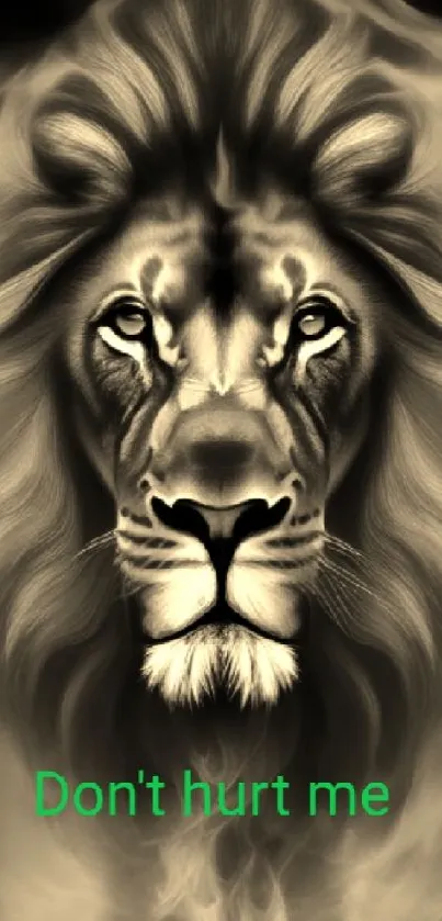 Lion portrait with smoky mane effect in dark tones.