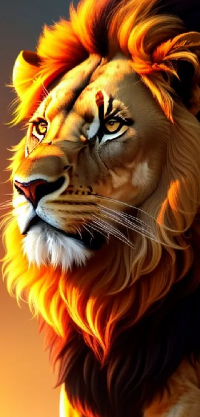 Majestic lion in the sunset glow, stunning mobile wallpaper.