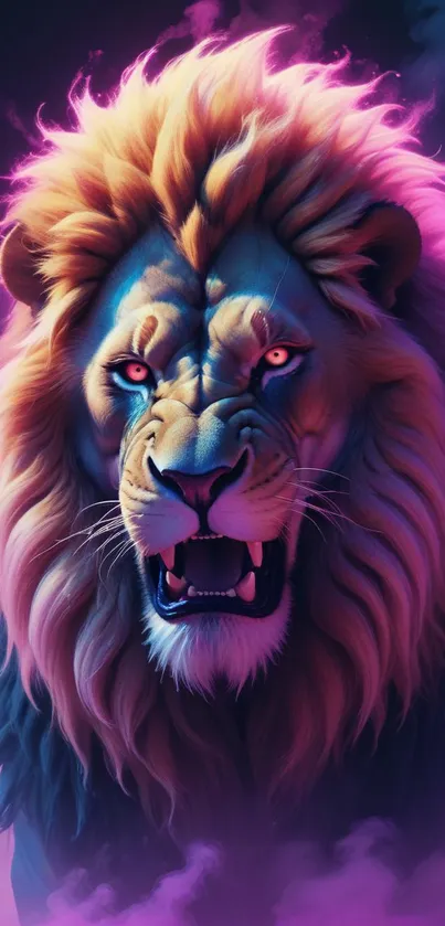 Majestic lion artwork with vibrant colors for mobile wallpaper.