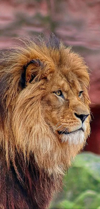 Close-up of a majestic lion in a natural setting.