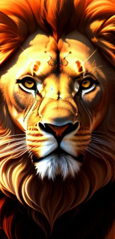 Vibrant and fierce lion portrayed in vivid colors on mobile wallpaper.