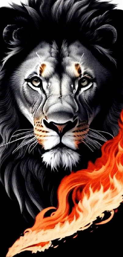 Powerful lion with fiery mane mobile wallpaper.