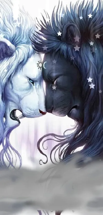 Majestic yin-yang lion art wallpaper with balance and contrast.