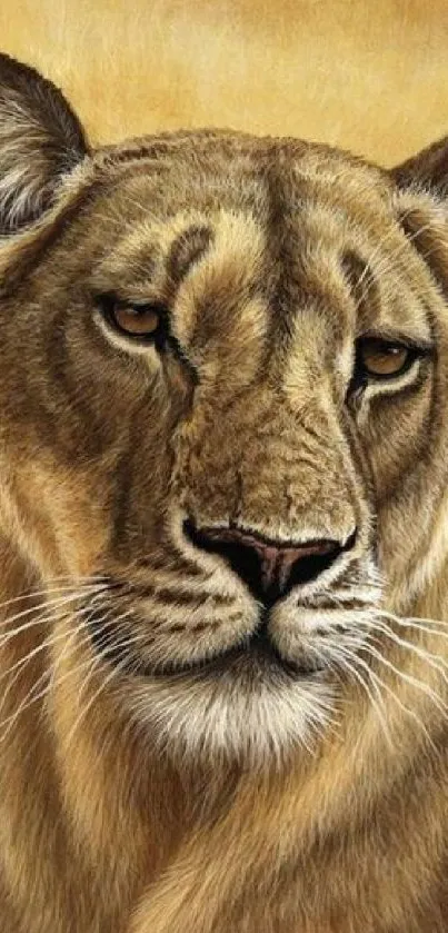 Majestic lioness portrait in brown hues, perfect for mobile wallpaper.