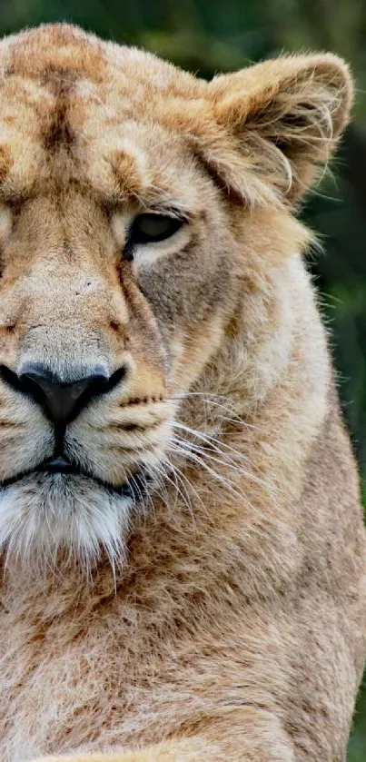 Lioness lounging in natural habitat, close-up view.