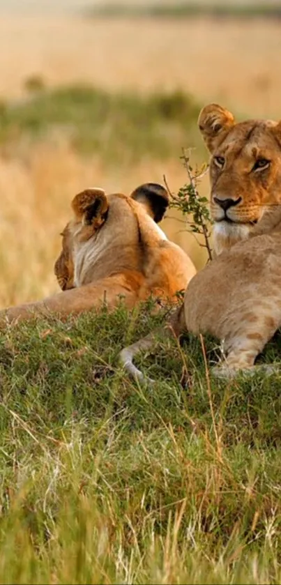 Lions resting in the golden savanna.