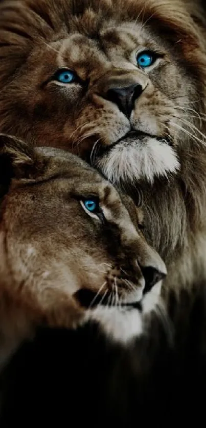 Majestic lions with blue eyes wallpaper